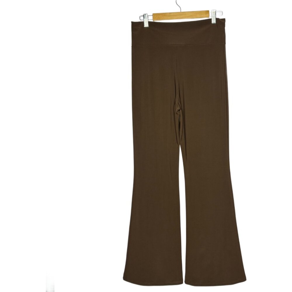 Pyramid Collection Stretch Palazzo Wide Leg Pants Brown Sz L - Picture 2 of 8